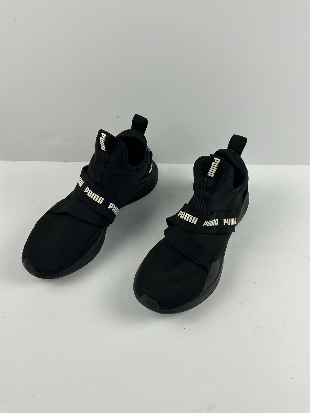 Puma Black Modern Slip-On Sneakers with Logo Straps